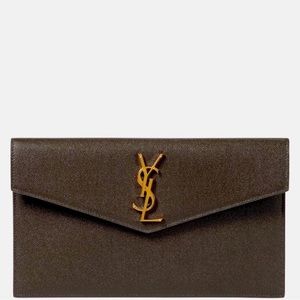 YSL Uptown Envelope Grain De Pourdre Leather Black Clutch